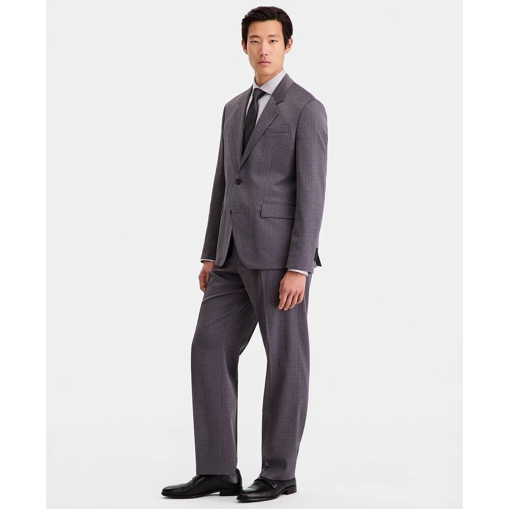 $596 NEW HUGO BOSS MENS 40S GRAY CHECK WOOL 2 PIECE SUIT WITH PANTS 36X33